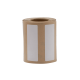 Brown label roll with two tall vertical white label panels visible on beige backing