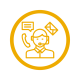 Customer support representative wearing a headset with chat and email icons inside an orange circular border.