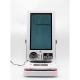 Tall medical diagnostic kiosk with a large touchscreen display, labeled CSI-360, on a white stand with a tray holding a small bottle.
