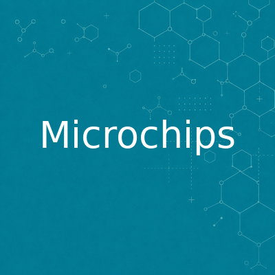 Blue hero image with the word 'Microchips' in white text over a subtle circuit and molecular pattern.