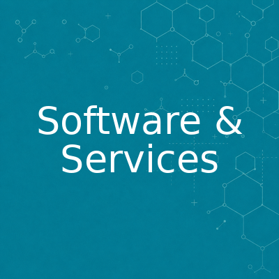 research-software-and-services Banner with the words 'Software & Services' on a teal background featuring subtle geometric patterns.